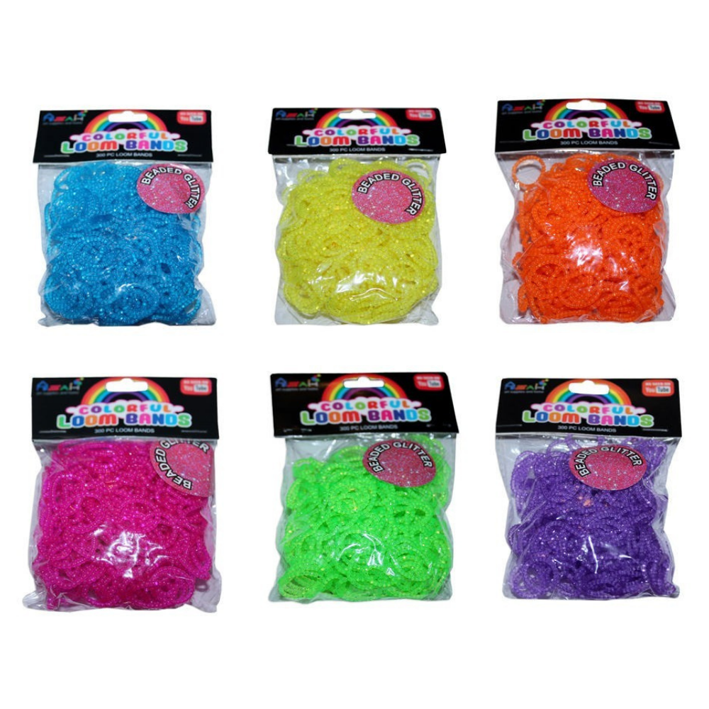 1800pce Beaded Glitter Colour Loom Bands Kit Colours Mixed