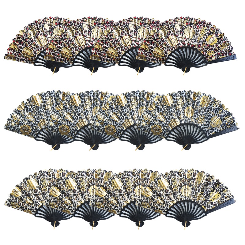 Buy 24x Hand Fans Bulk Metallic Print Black 40cm Handheld Costume