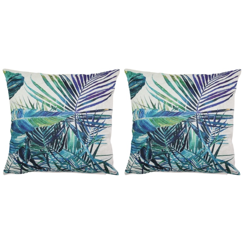 Buy 2x Palm Leaves Cushions With Insert Features Rear Zip 45cm Tropical Green & Blue MyDeal