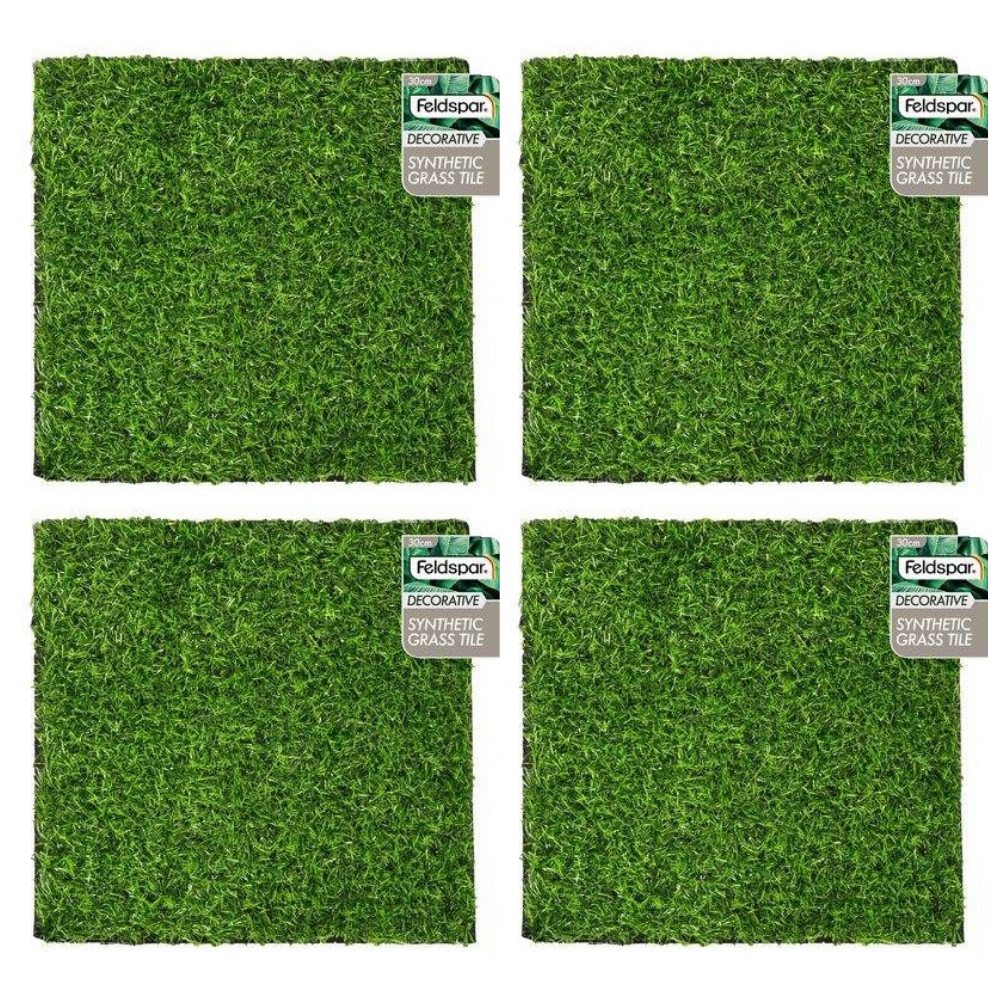 4pce Set Artificial Grass Tiles 30cm Square Green Garden/Indoor Synthetic Turf