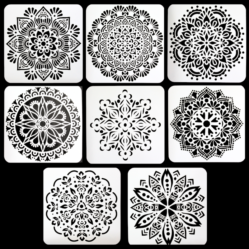 Buy 8pce Mandalas Stencils Set 13x13cm Plastic Reusable Tile Cut ...