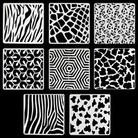 8pce Stencils Animal Print Set 13x13cm Plastic Reusable Tile Cut Template