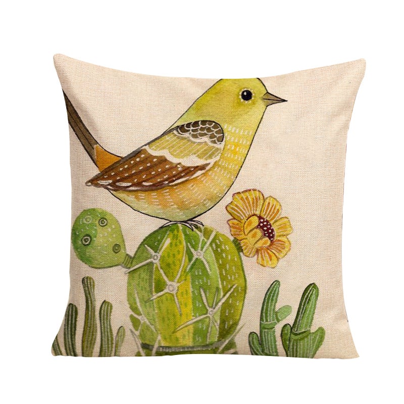 Bird on Cactus Cushion Cover (Insert Included) 45cm Japanese Inspired Design