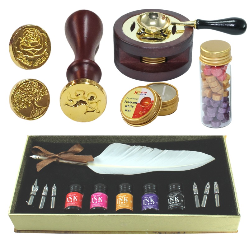 Buy Calligraphy Pen & Wax Stamp Set 7 Nibs, 5 Inks, & Melter in Gift