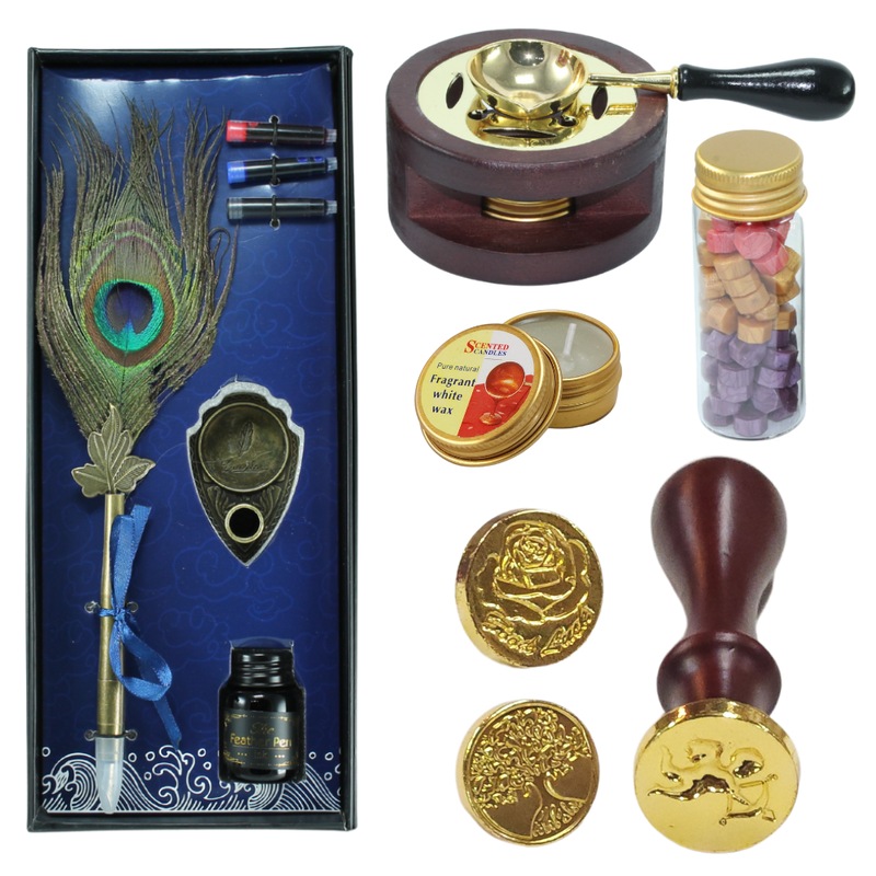 Buy Calligraphy Pen & Wax Stamp Set Peacock, Inks, Holder, & Melter