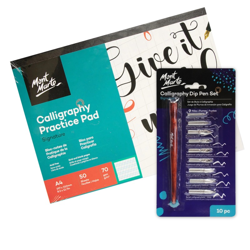 Buy Calligraphy Set Mont Marte 9 Nib Dip Pen with A4 Writing Paper