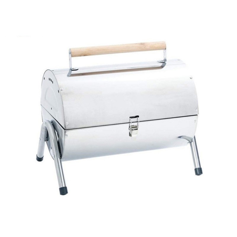 Buy Charcoal BBQ Grill Smoker Oven Stainless Steel Metal Barrel Shaped 41x28x36cm MyDeal