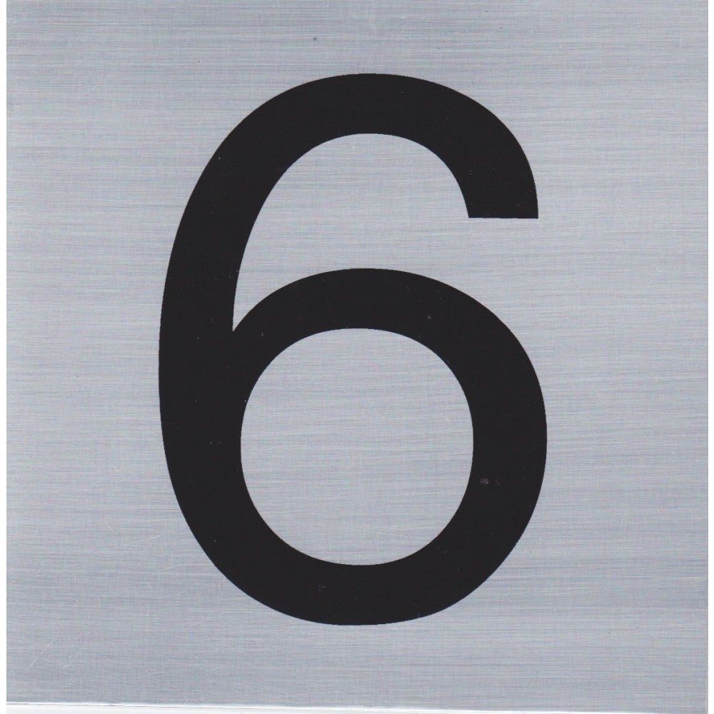 House Number 6 Brushed Stainless Steel Look 10cm Self Adhesive