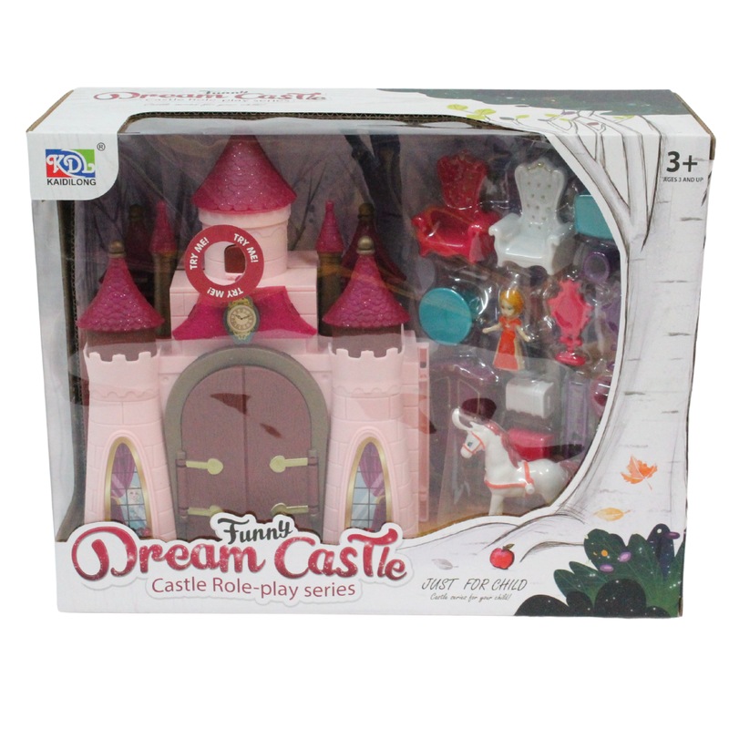 Kids Princess Castle Play Set Toy with Light & Sounds 16pce Pack Pink