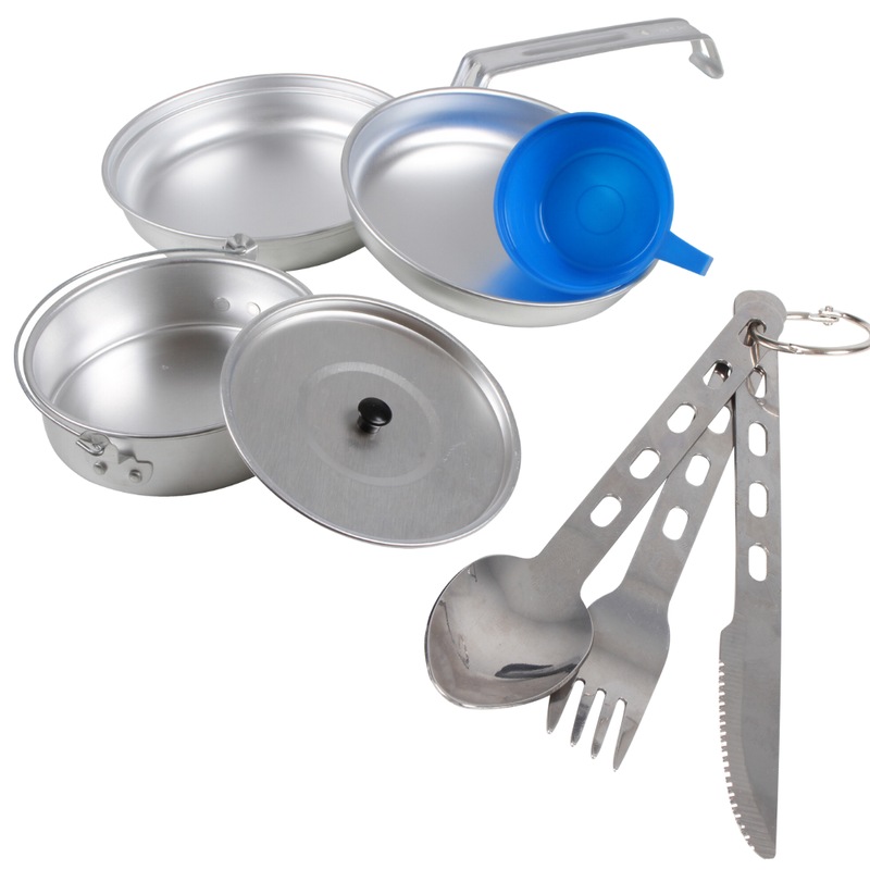 Buy Mess Kit & Cutlery Set 7pce, Fry Pan, Plate, Pot, Cup & Utensils ...