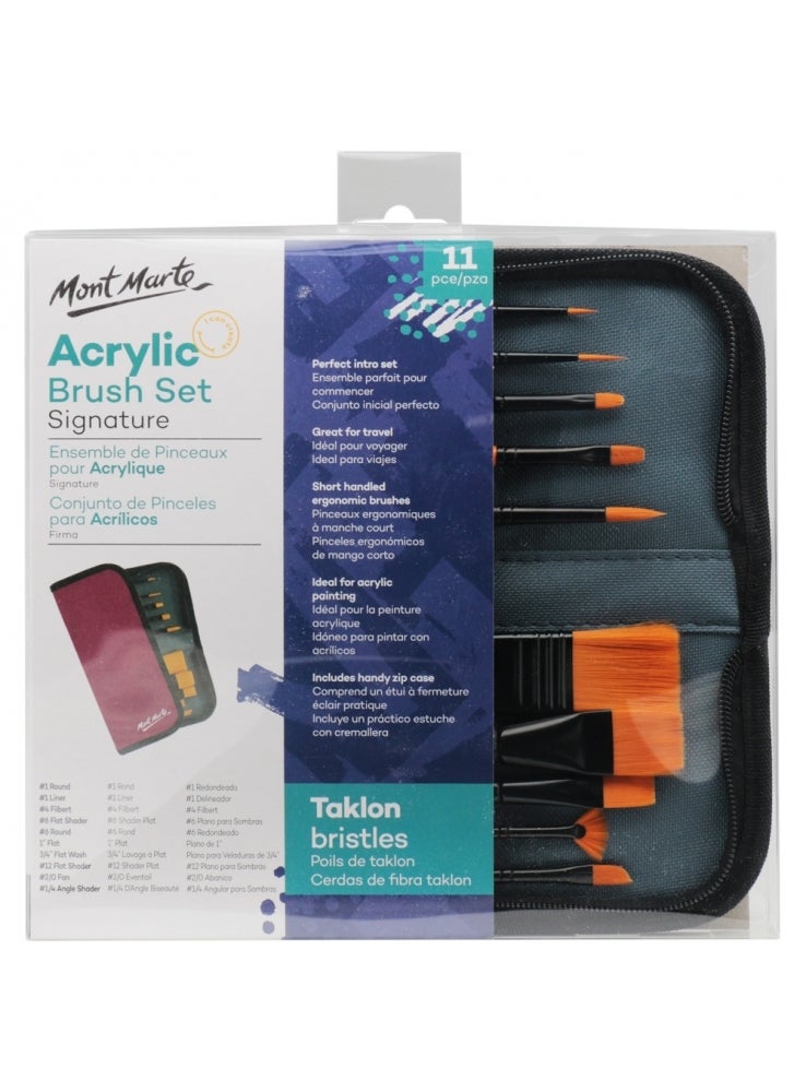 Mont Marte Paint Brush Set in Wallet 11pce Oil, Acrylic or Watercolour Gift Set