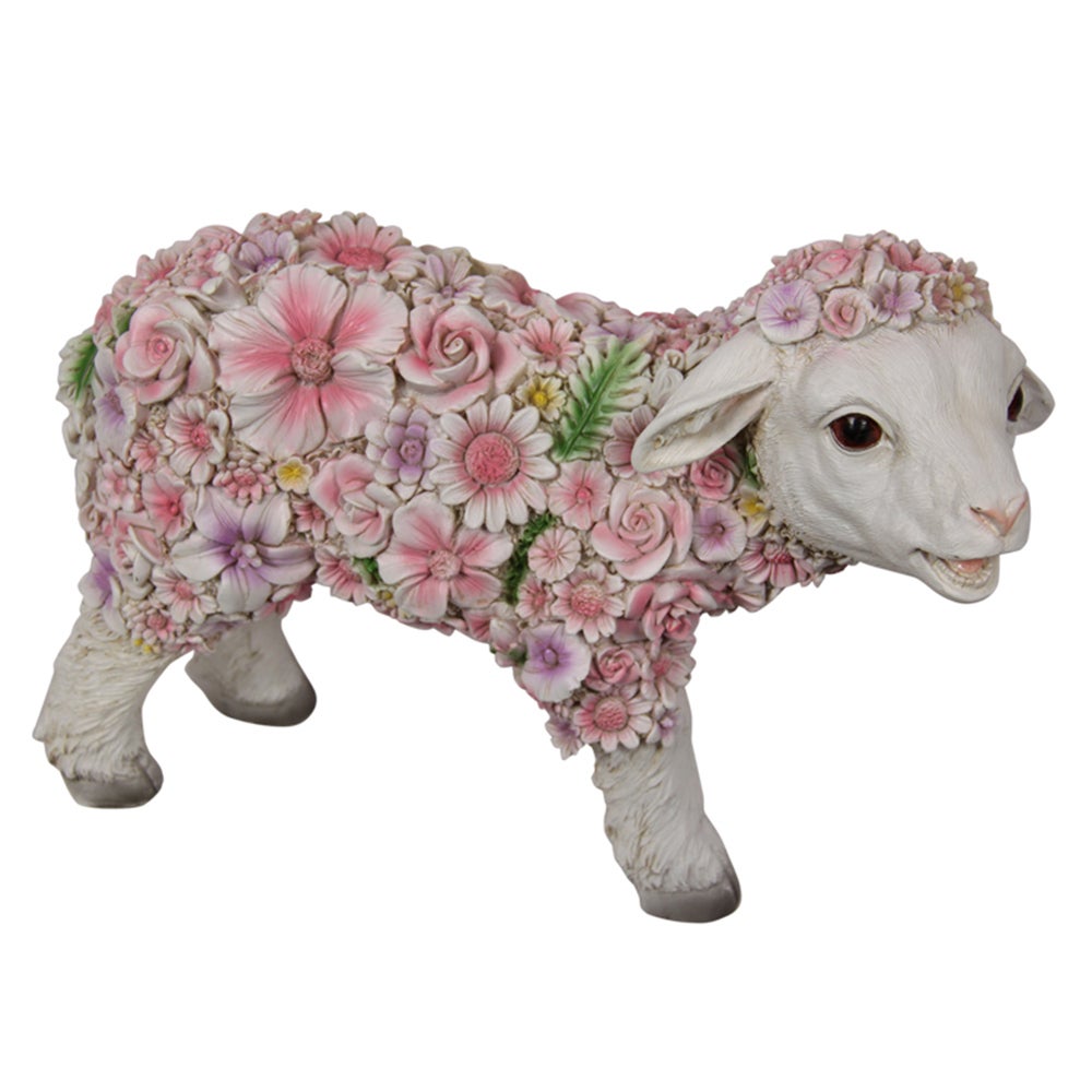 1pce 25cm Flower Decorated Lamb Resin Ornament Very Cute