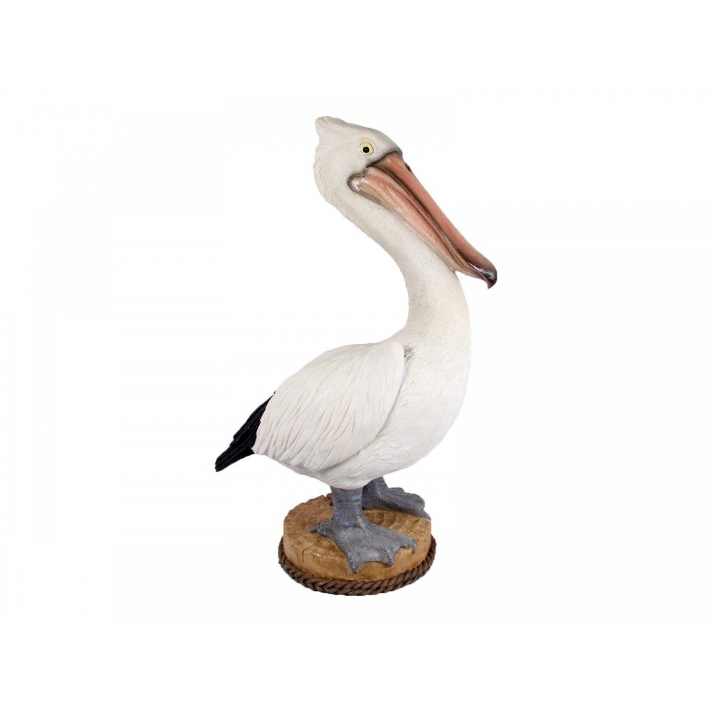Realistic White Pelican on Boat Stump, Resin Outdoor Statue 55cm Coastal Decor