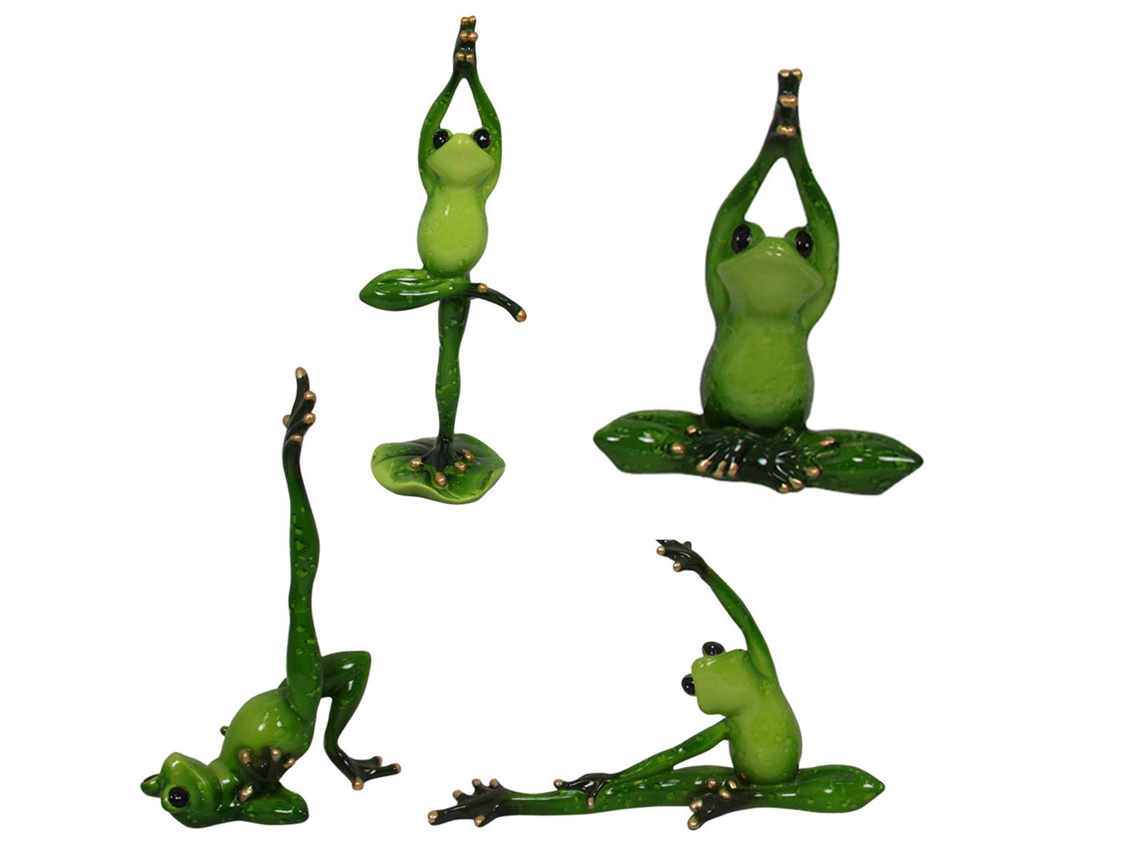 Yoga Posing Frog Figurine Collection, Glossy Marble Green