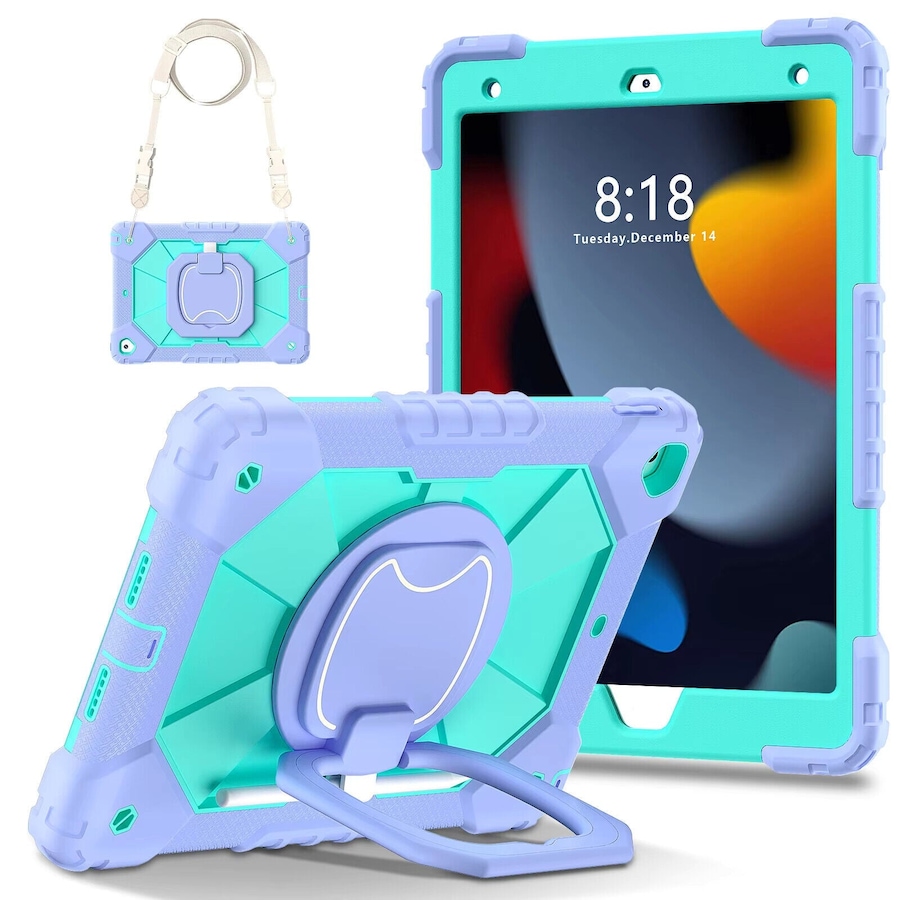 For iPad 6th Gen 9.7" Case Kids Heavy Duty Shockproof Cover - Purple - Mint Green