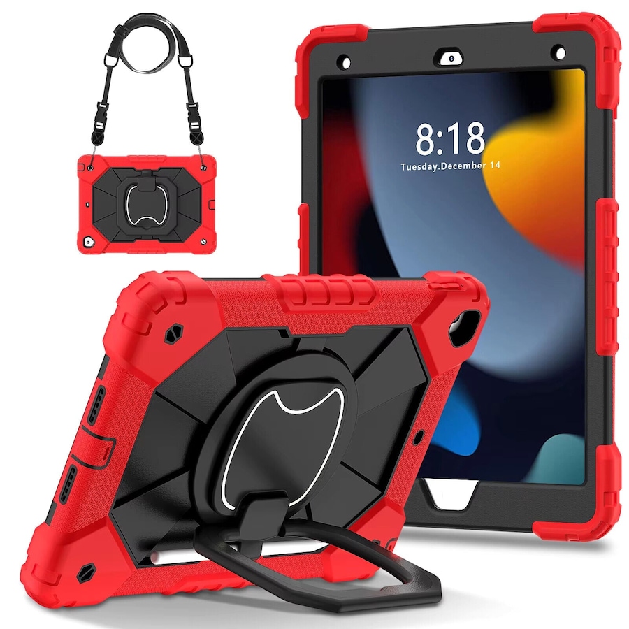 For iPad 9th Gen 10.2" Case Kids Heavy Duty Shockproof Cover - Red - Black