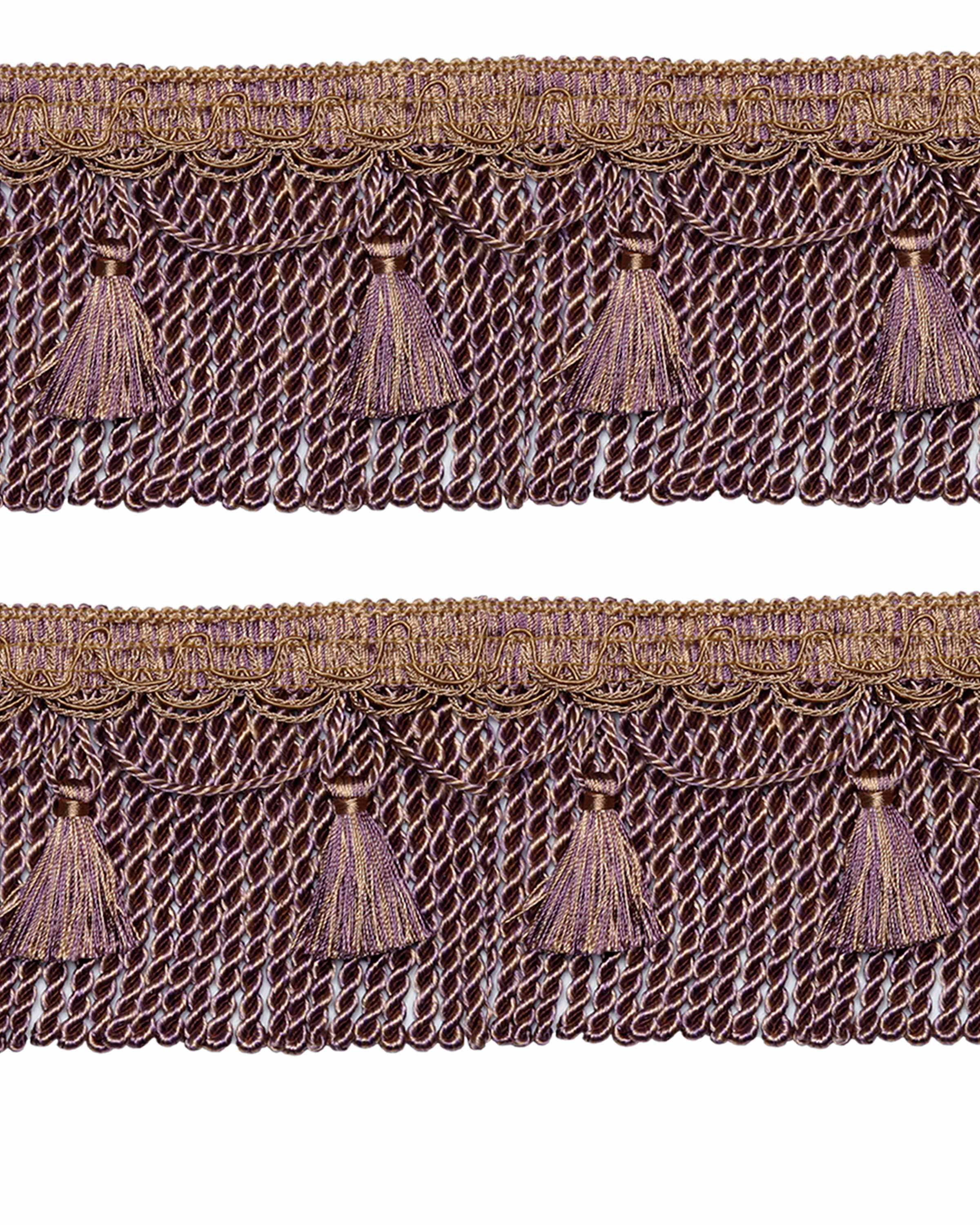 Bullion Fringe Cord on Braid with Scalloped Tassel - Purple / Gold 105mm Price is for 5 metres