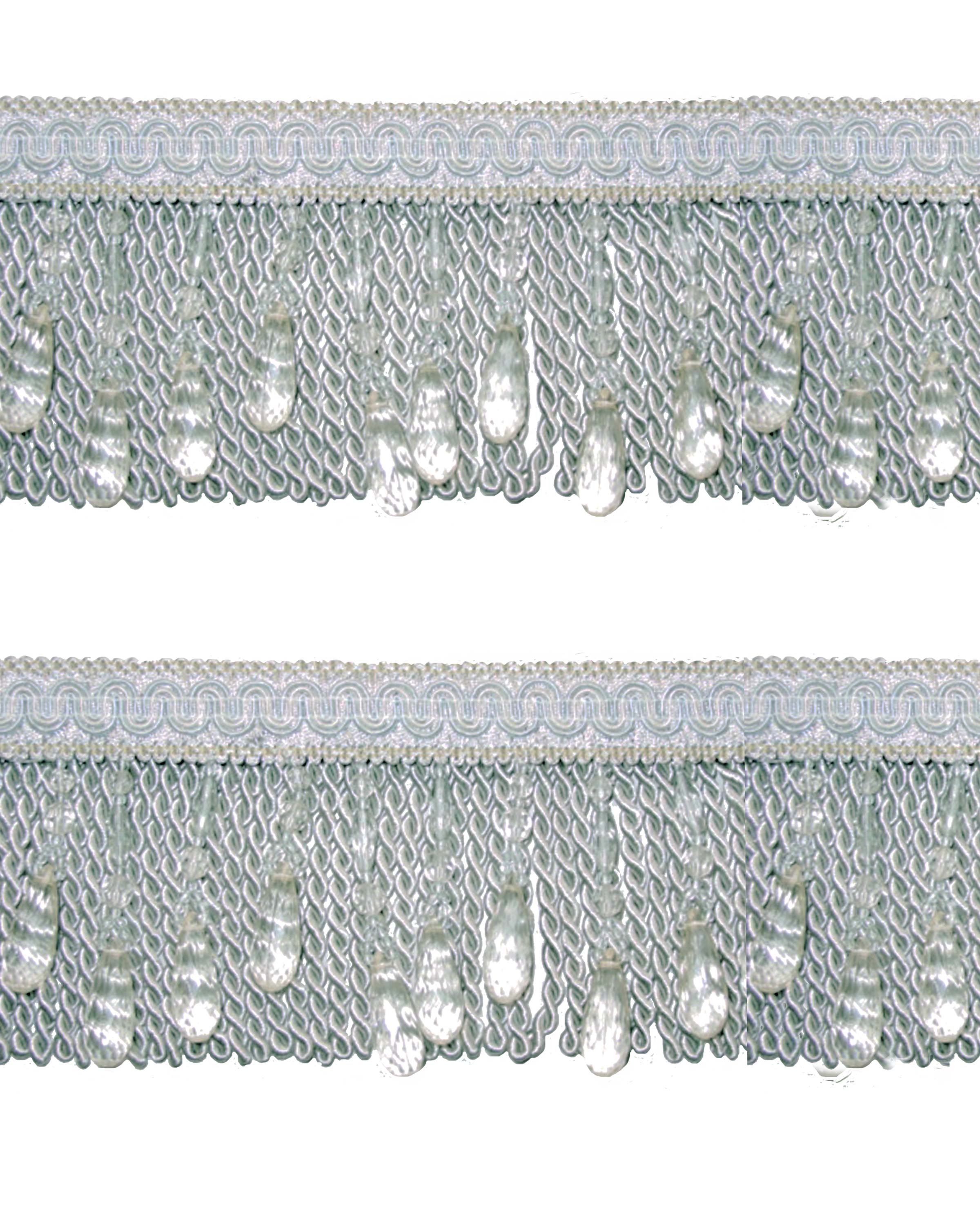 Bullion Fringe with Beads - Pale Silver Blue / Acrylic 105mm Price is for 5 metres
