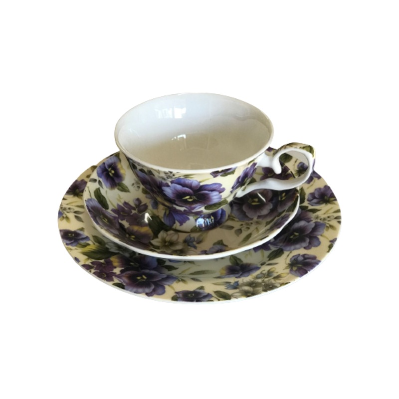 Buy Cup, Saucer and Plate set Pansy Design NEW Heritage Fine China