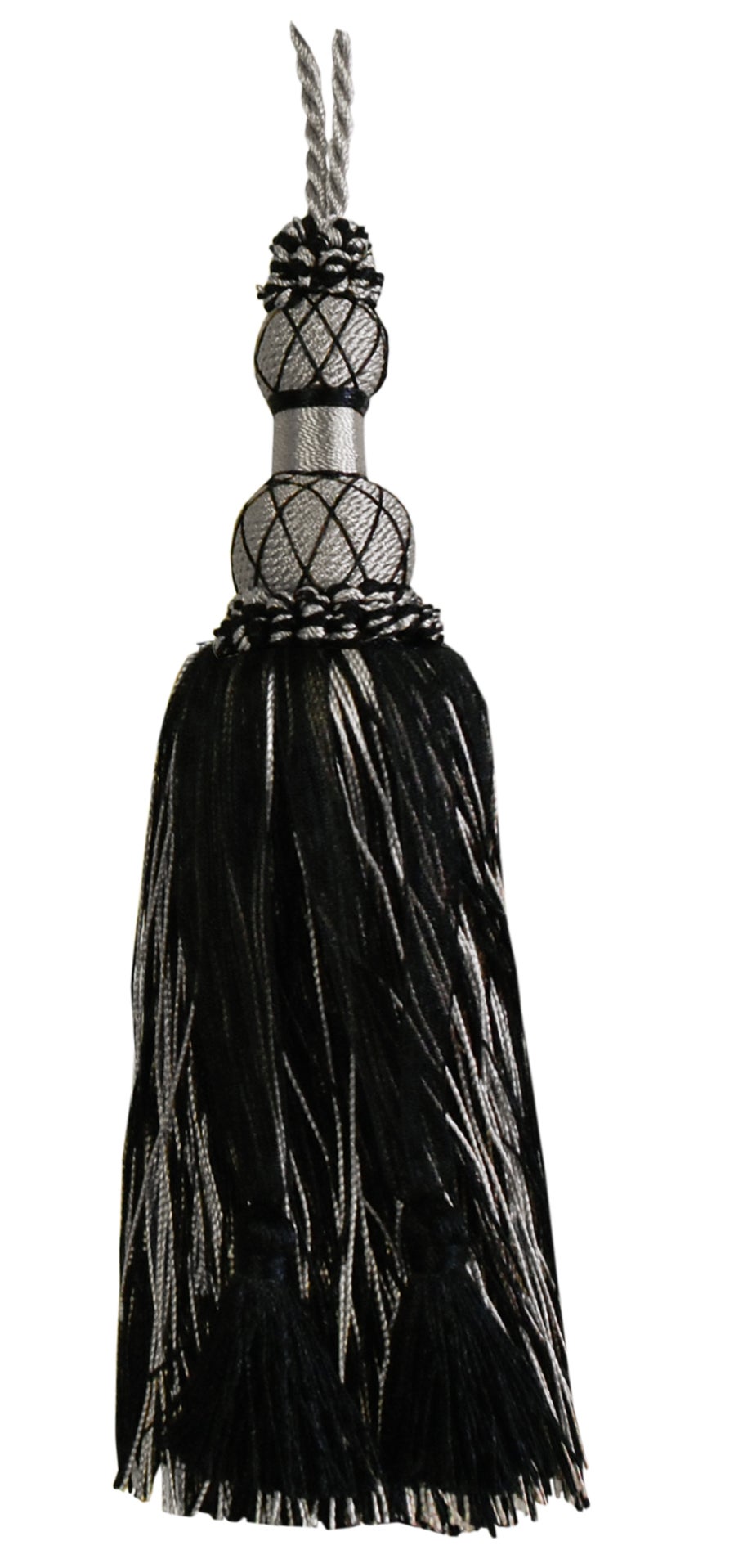 Tassel with Woven Top - Black / Silver 19cm