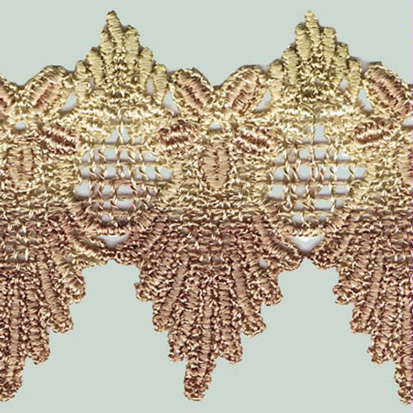 Victorian Flower Scalloped Lace (Hand Dyed) - Olive / Pink 65mm Price is for 5 metres
