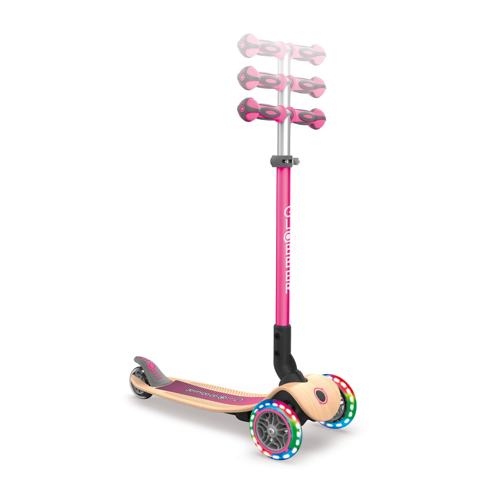 Globber Primo Foldable Push Scooter Wood w/Lights - Pink (G436-110)