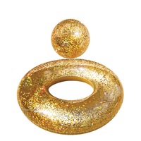 NEW PALM BEACH BLING SWIM RING & BEACH BALL SET INFLATABLE POOL TOY