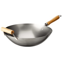 Cuisena Carbon Steel Stir Fry Wok With Flat Bottom Base - 35cm