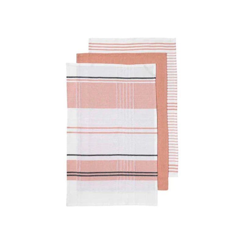 Buy Ladelle Linear Woven Blush Kitchen Towels Pack of 3 45x70cm MyDeal