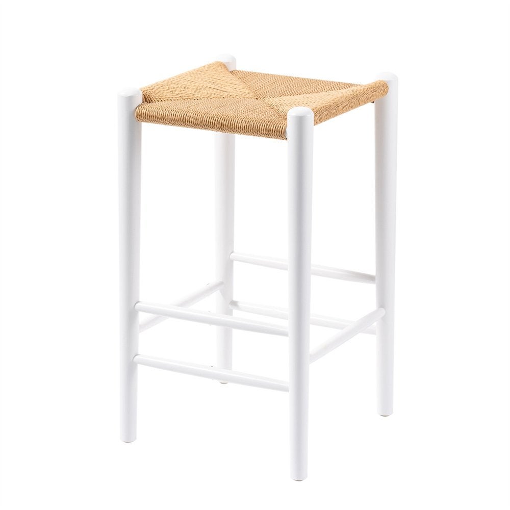 65cm White & Natural Replica Hans Wegner Wishbone kitchen stool