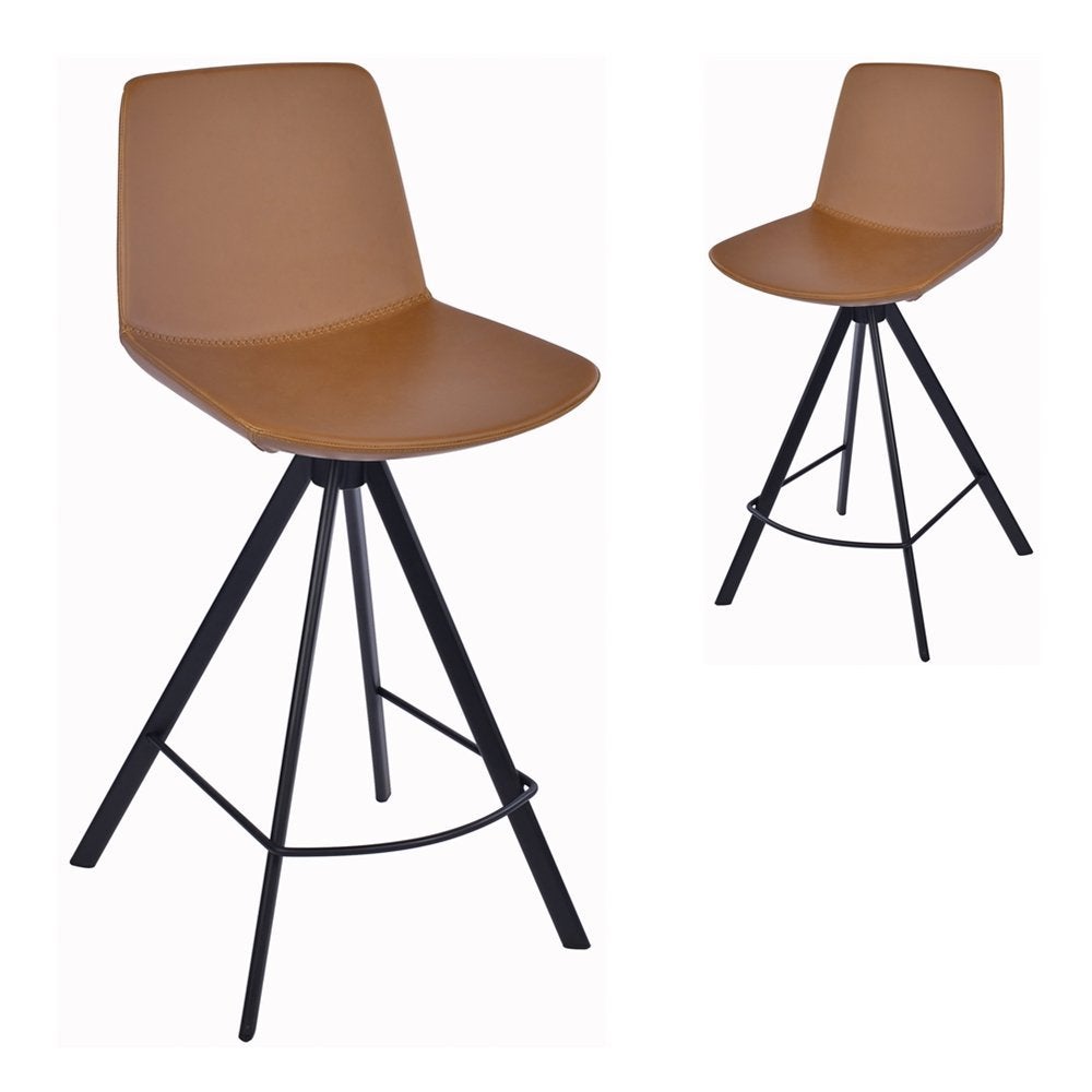 Simplife Set of 2-65cm Chicago Tan Faux Leather Kitchen stool