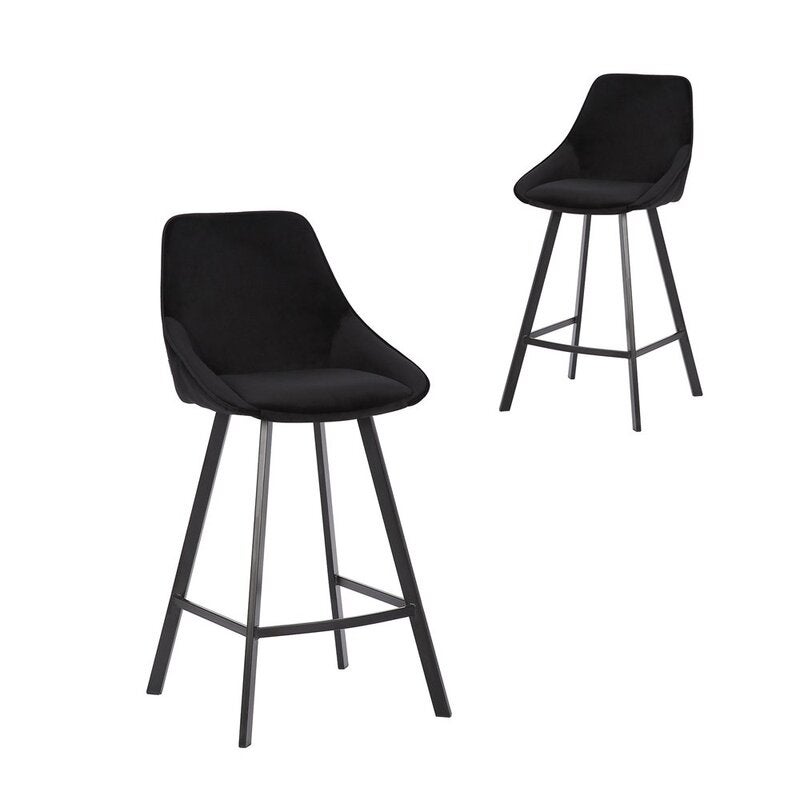 Simplife Set of 2-67cm Nemo Velvet High Back Kitchen stools - Black