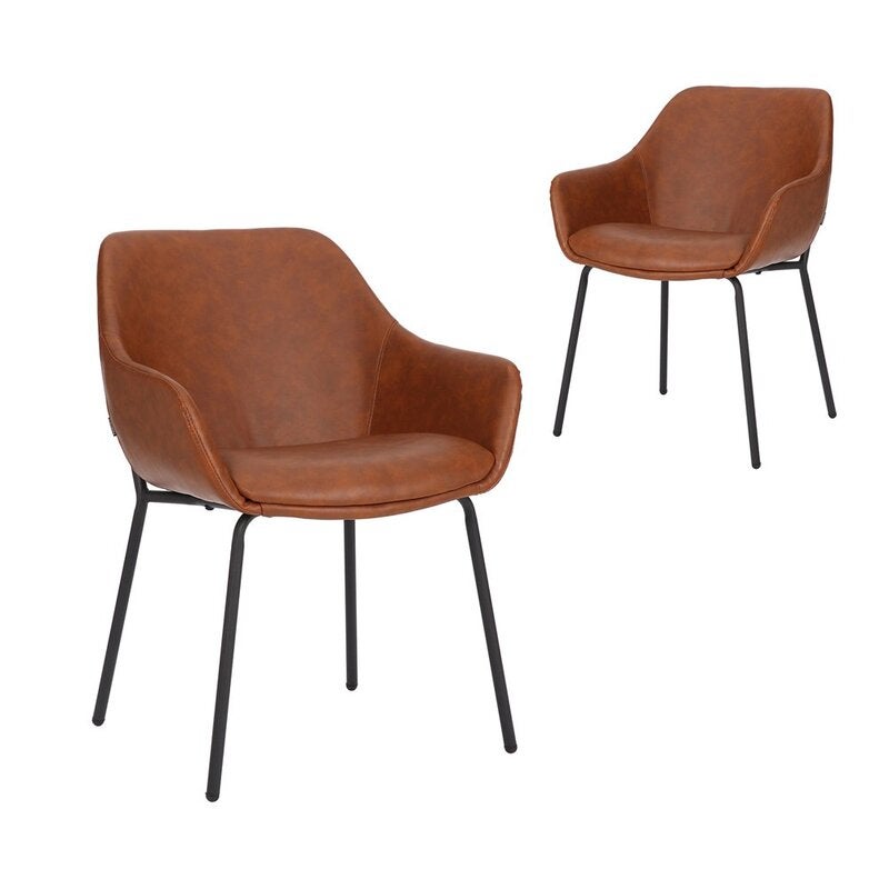 Simplife Set of 2 Etta Tan Faux Leather Dining Armchairs