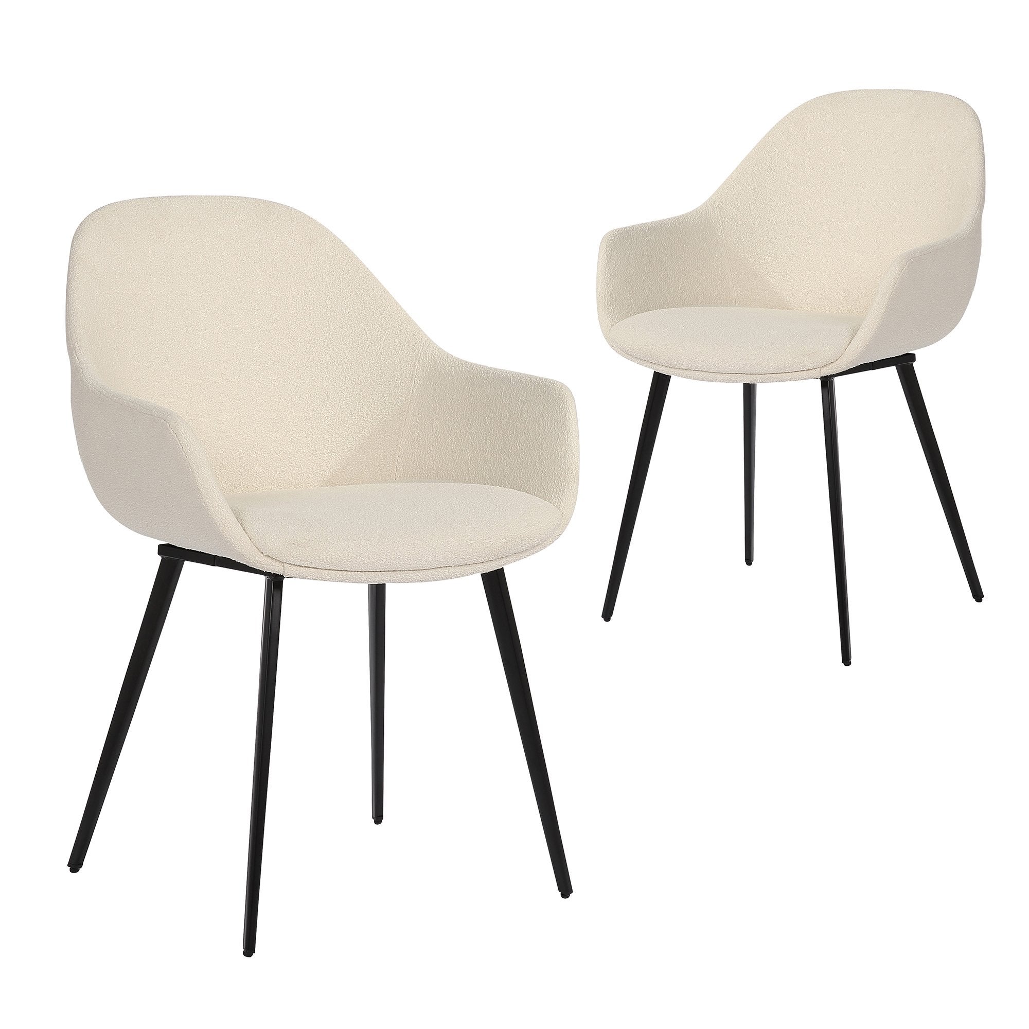 Simplife Set of 2 Fido Cream Boucle fabric Dining Chair