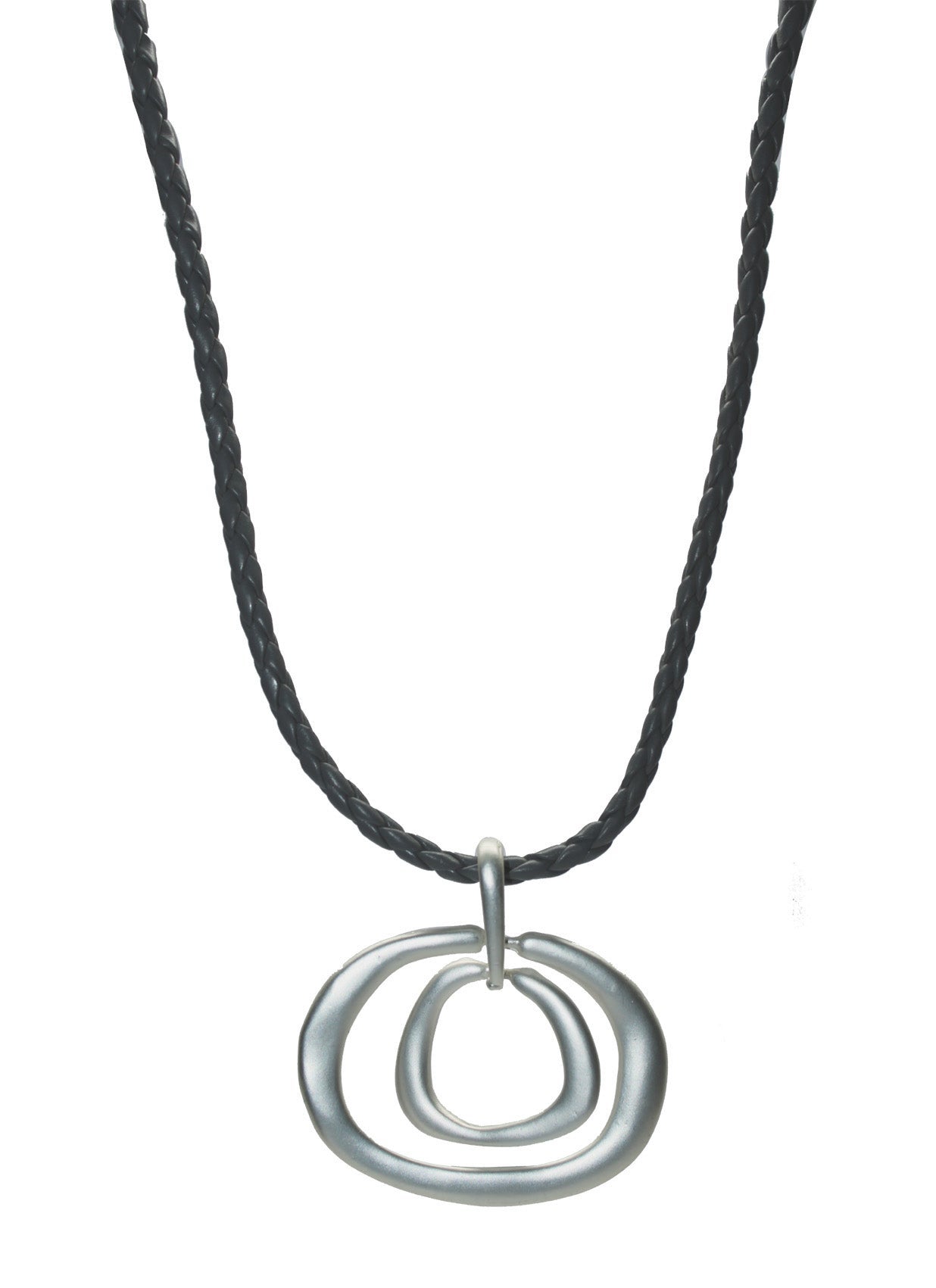 "Eclipse" elegant matt silver pendant a grey plaited cord