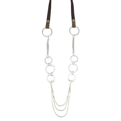 Matt Silver Chain Necklace on Leather 