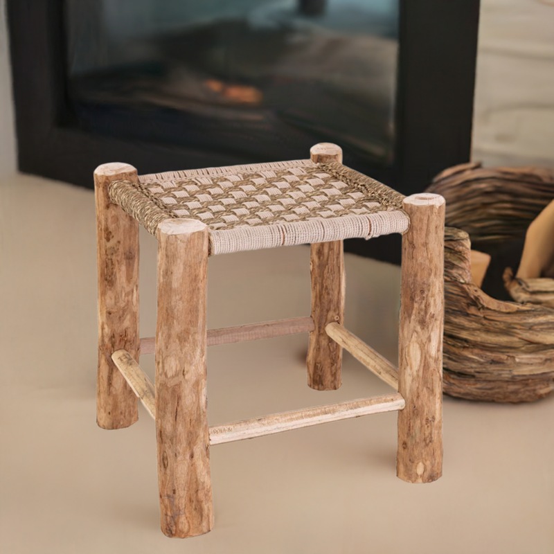 Buy Natural/white woven jute stool 42x42 x46 cm MyDeal