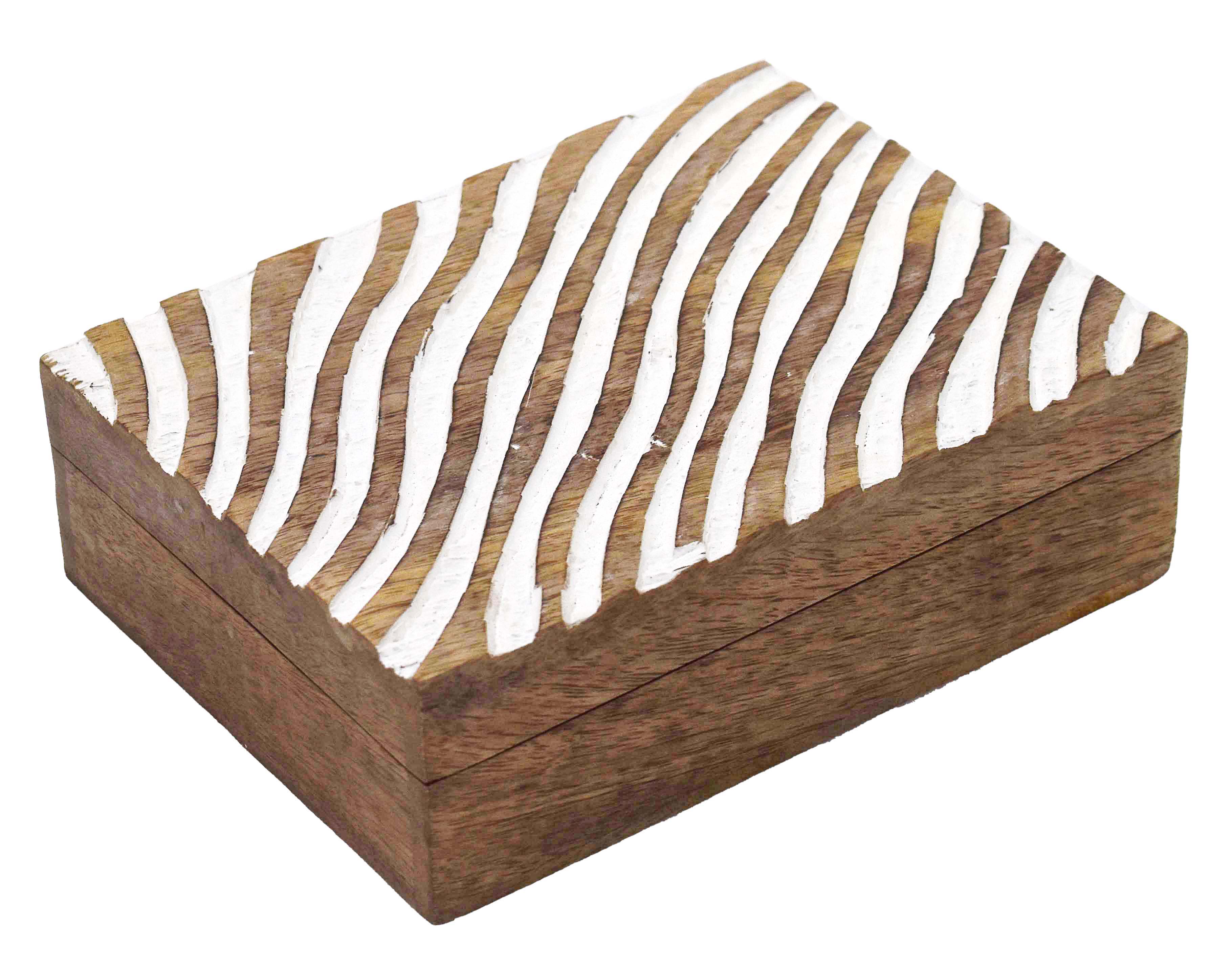 Striped carved wooden box 20.5x15.5x6.5 cm