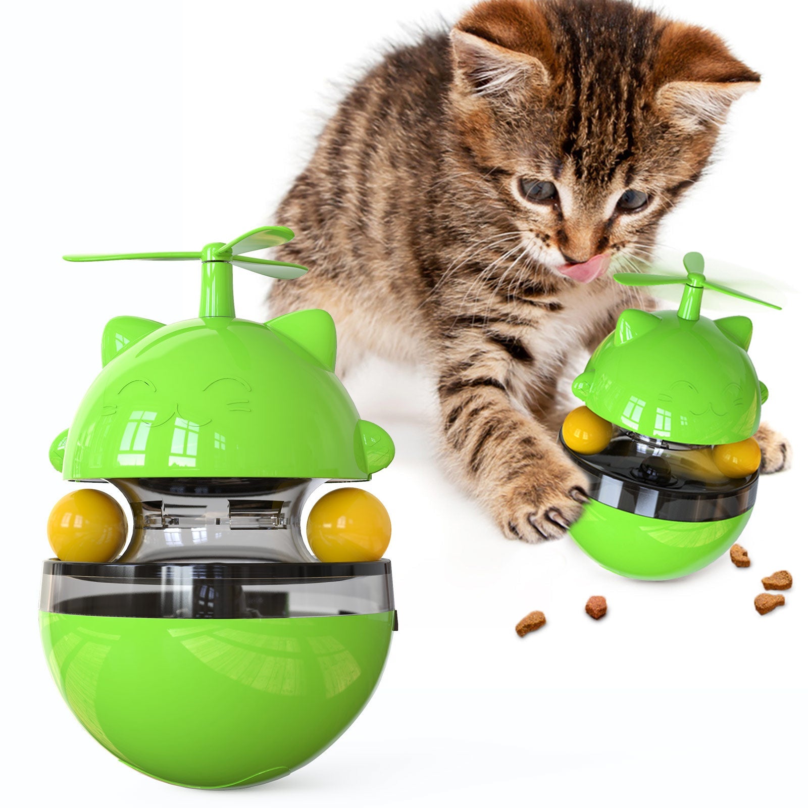 Funny Cat Toys Self Play Interactive Tumbler Pinwheel around Turntable Green
