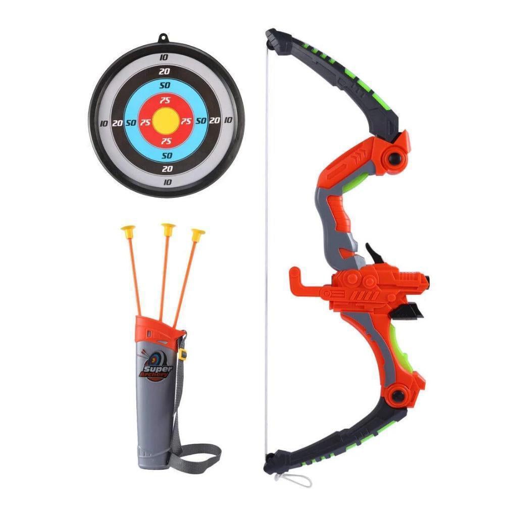 Light Up Laser Aiming Bow with 3 Suction Cup Arrows Kid Archery Toy Set Red