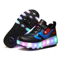 Roller Skate Sneaker Double Wheeled Rechargeable LED Flash Light Roller Shoes For Kids E66 Black