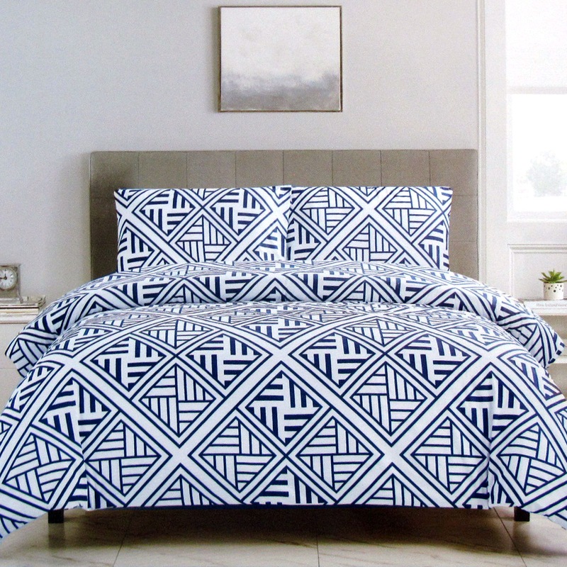 Buy Artex Navy Enzi Geometric Pattern Printed Microfiber Polyester