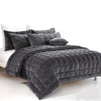 Augusta Faux Mink Quilt / Comforter Set Charcoal (Single, Double, Queen, King, Super King)