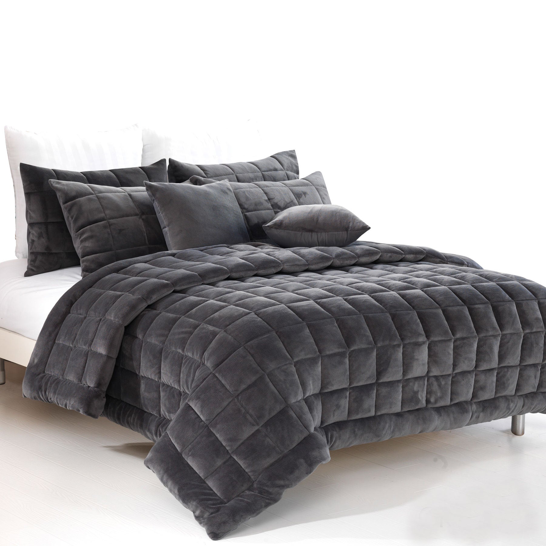 Augusta Faux Mink Quilt / Comforter Set Charcoal