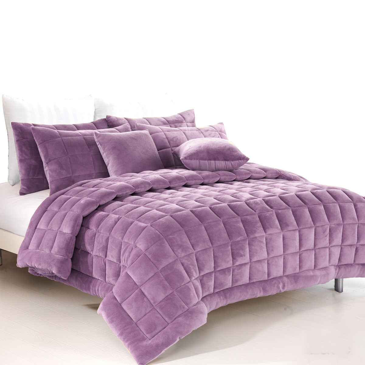 Augusta Faux Mink Quilt / Comforter Set Lilac