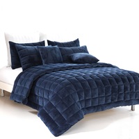 Augusta Faux Mink Quilt / Comforter Set Navy (Single, Double, Queen, King, Super King)