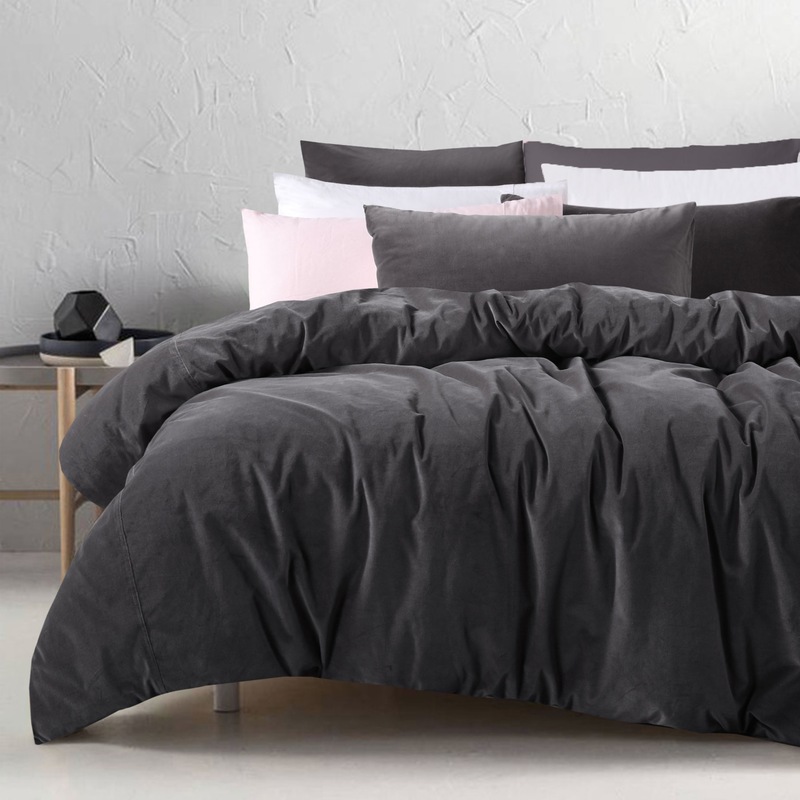 Buy Cotton Velvet Quilt Cover Set Slate MyDeal