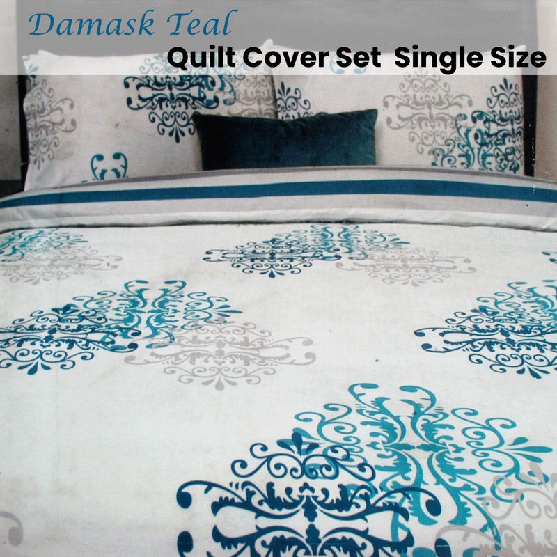 Buy Essentially Home Living Damask Teal Quilt Cover Set Single MyDeal