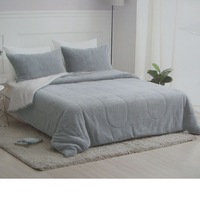 Nolan 3 Piece Fleecy Comforter Set Queen (Silver, Black, Blush, Steel Blue)