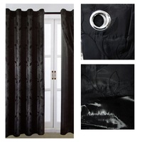 Pair of Double Layered Leaf Embroidered Eyelet Curtains 140 x 225 cm